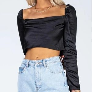 Princess Polly Black Long Sleeve Crop Top